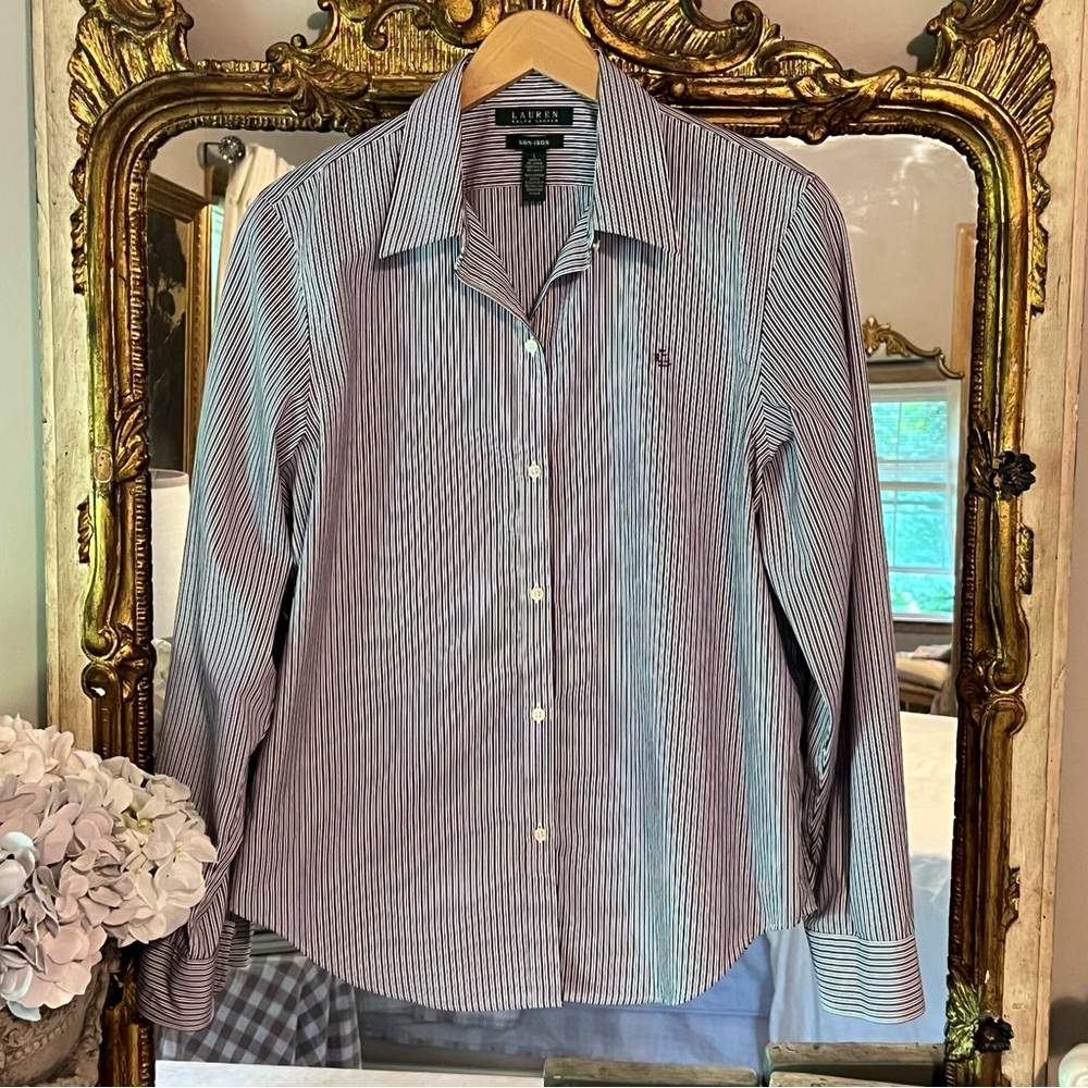 Lauren Ralph Lauren Purple and White Striped Shirt